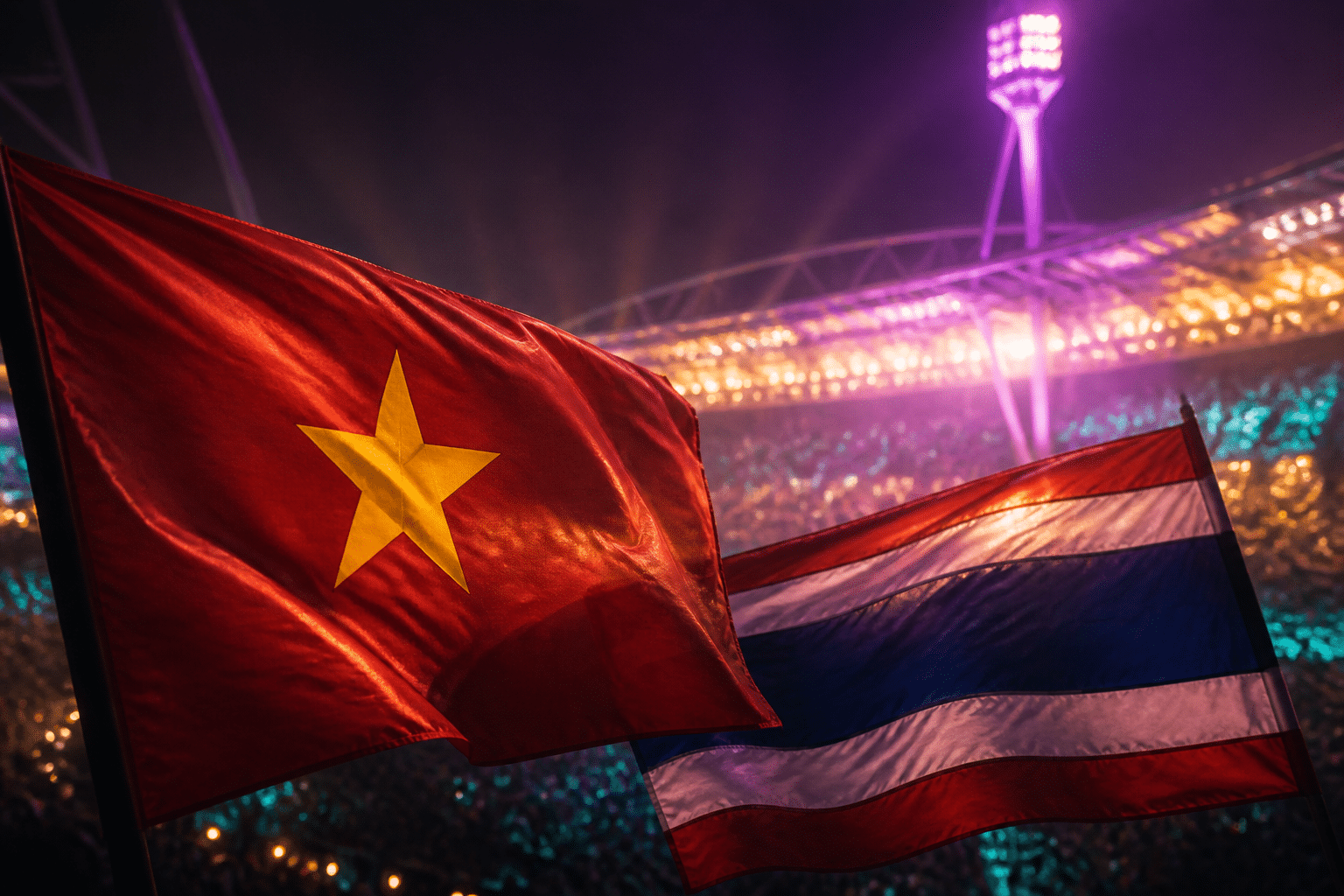 Vietnam vs Thailand Leg 2 My Dinh flags